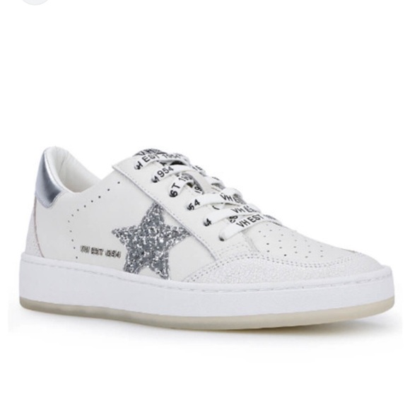 Vintage Havana Women's White and Glitter Silver Sneakers - Picture 1 of 10